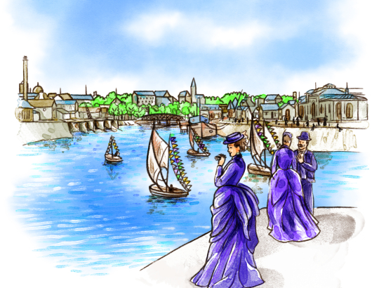 Illustration de l'inauguration du canal de Caen à la mer le 23 août 1857.