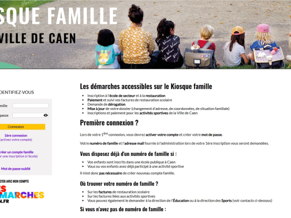Vue de la page de connexion du Kiosque Famille