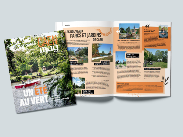 Couverture et vue d'une double-page intérieure du Caen Mag 245
