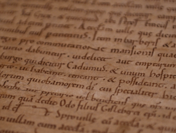 Visuel de la mention Cadomus, premier nom de Caen, dans la charte de Fécamp