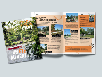 Couverture et vue d'une double-page intérieure du Caen Mag 245