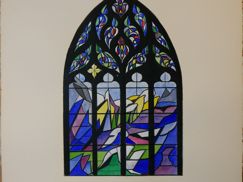 Dessin de maquette de vitrail, Danielle Perré
