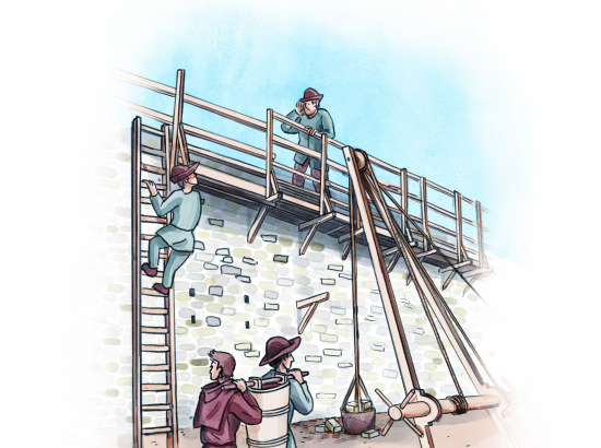 Illustration de la construction des remparts du Château